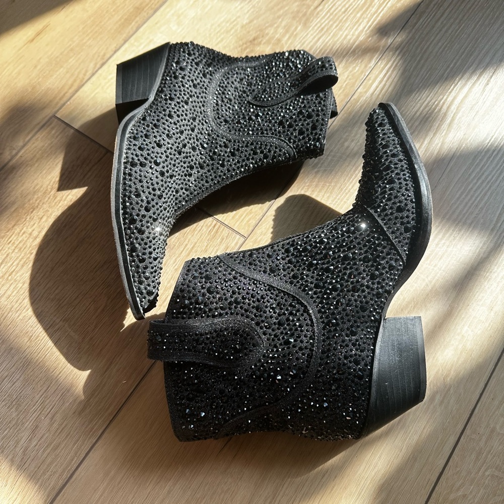 Jessica Simpson black rhinestone booties size 6 - Picture 5 of 12